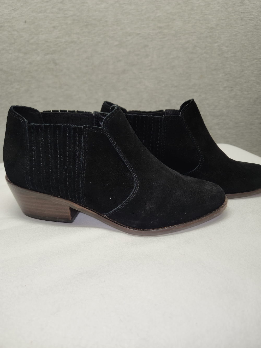 Lucky Brand Black Suede Ankle Booties with Low Stacked Heel
